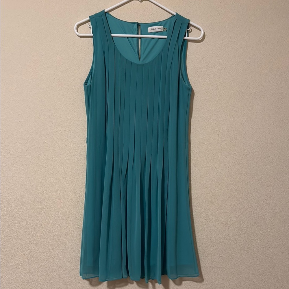 Calvin Klein Green and Blue Pleated Mini Sundress